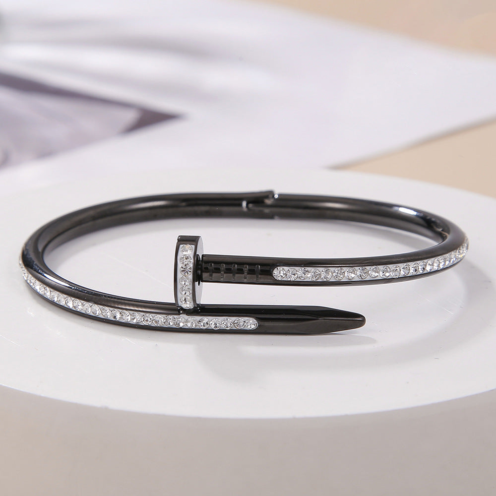 5pcs /lot Rhinestone Pave Nail Stainless Steel Bangles for Women Women & Men Bracelets Charms Beads Beyond