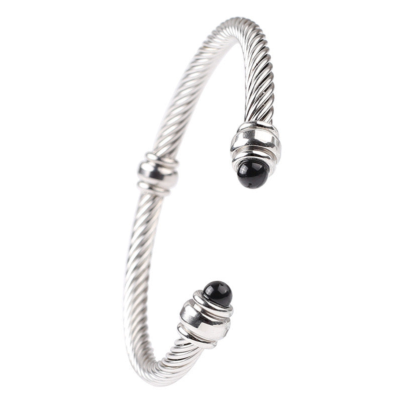 5pcs/lot Black Onyx Turquoise Stainless Steel Open Bangle for Women Style 4 Women Bracelets Charms Beads Beyond