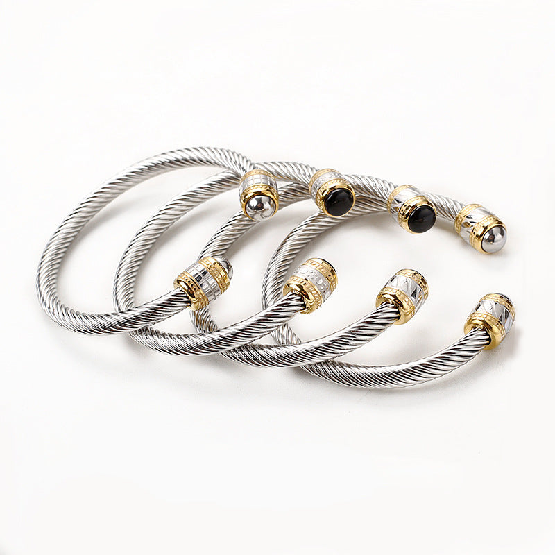 5pcs/lot Stainless Steel Open Bangle for Women Mix Color Women Bracelets Charms Beads Beyond