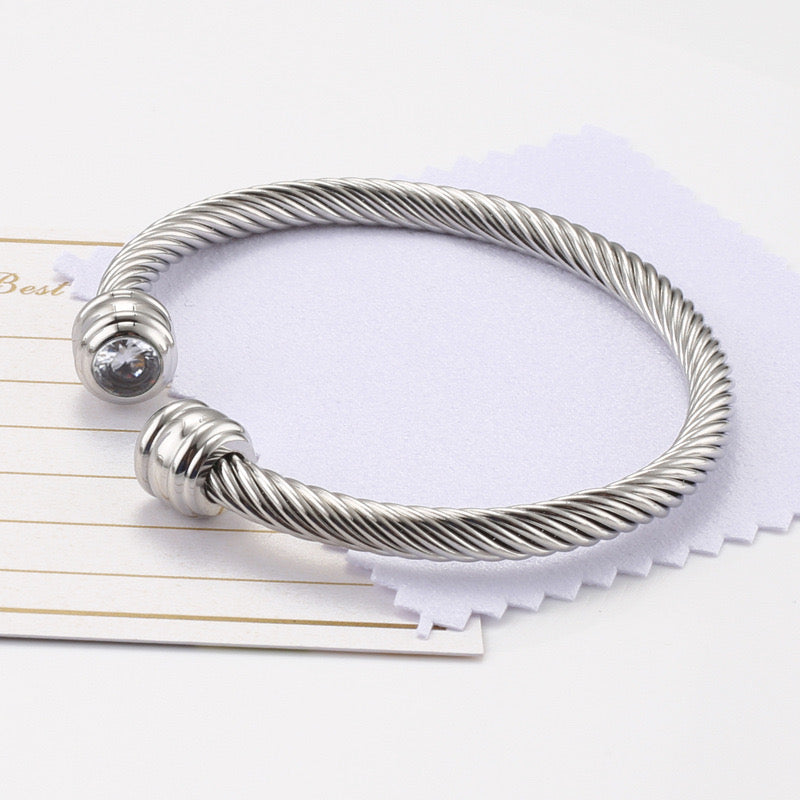 6-12pcs/lot Birthstone Open Silver Stainless Steel Bangle for Women April Women Bracelets Charms Beads Beyond