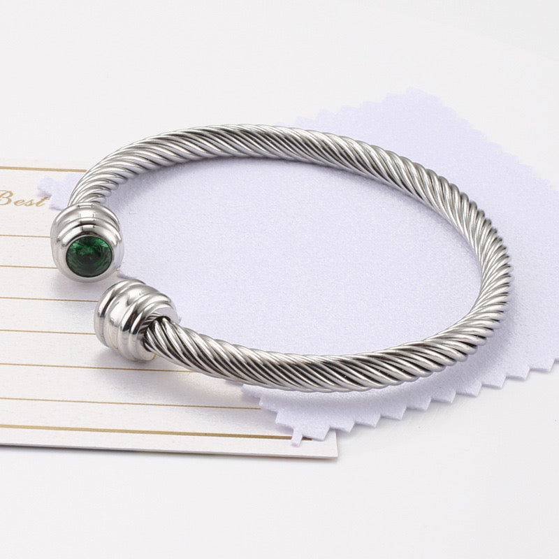 6-12pcs/lot Birthstone Open Silver Stainless Steel Bangle for Women May Women Bracelets Charms Beads Beyond