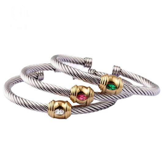5pcs/lot Colorful Diamond Twist Stainless Steel Open Bangle for Women Mix Colors Women Bracelets Charms Beads Beyond