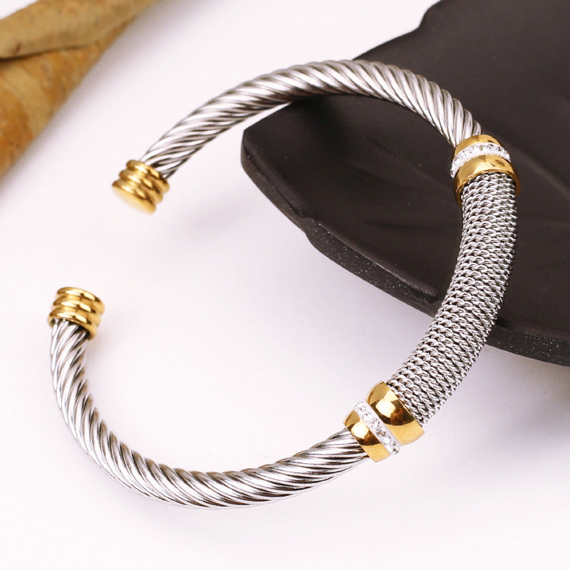5pcs/lot Rhinestone Pave Stainless Steel Open Bangle for Women White Rhinestone Women Bracelets Charms Beads Beyond