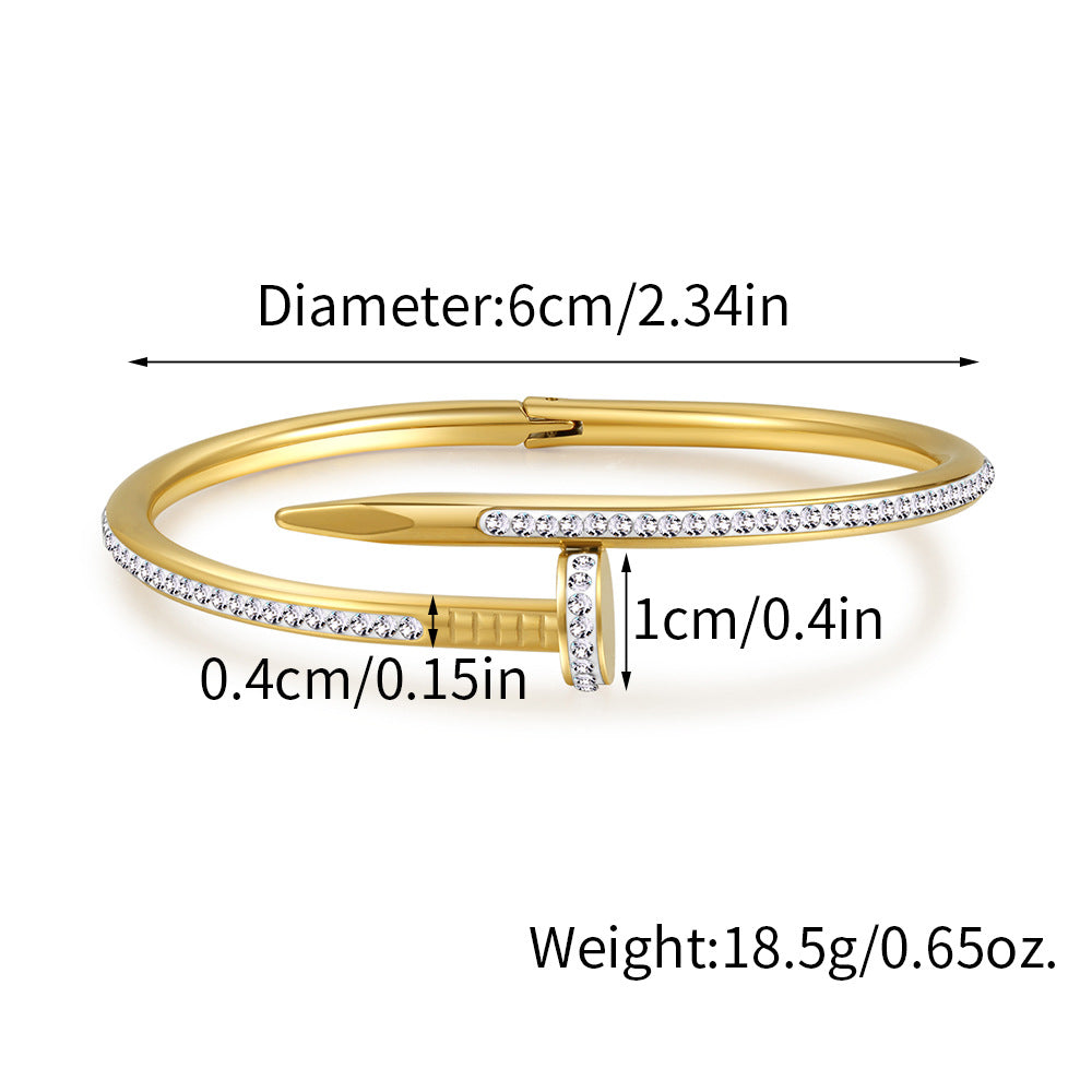 5pcs /lot Rhinestone Pave Nail Stainless Steel Bangles for Women Women & Men Bracelets Charms Beads Beyond