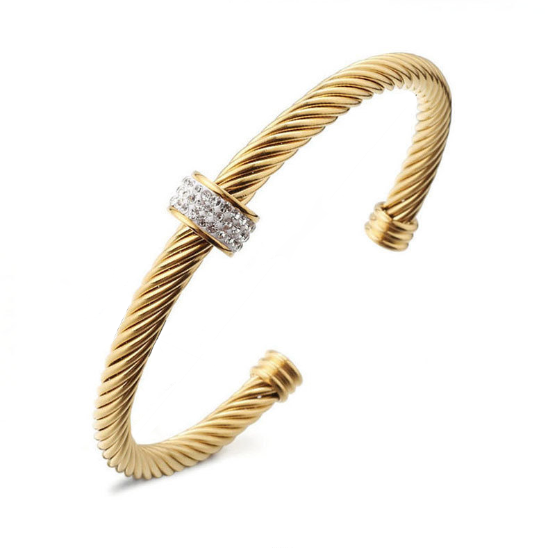 5pcs/lot Rhinestone Pave Stainless Steel Open Bangle for Women Women Bracelets Charms Beads Beyond