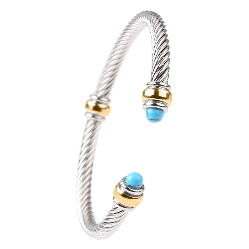 5pcs/lot Black Onyx Turquoise Stainless Steel Open Bangle for Women Style 6 Women Bracelets Charms Beads Beyond