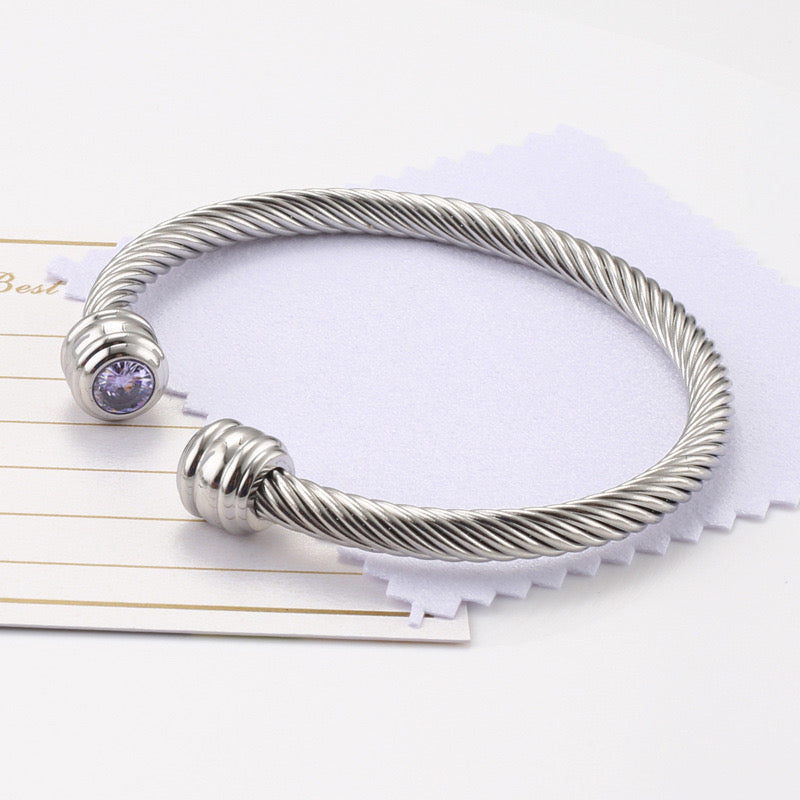 6-12pcs/lot Birthstone Open Silver Stainless Steel Bangle for Women June Women Bracelets Charms Beads Beyond