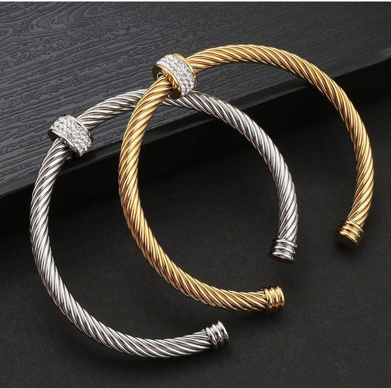 5pcs/lot Rhinestone Pave Stainless Steel Open Bangle for Women Women Bracelets Charms Beads Beyond