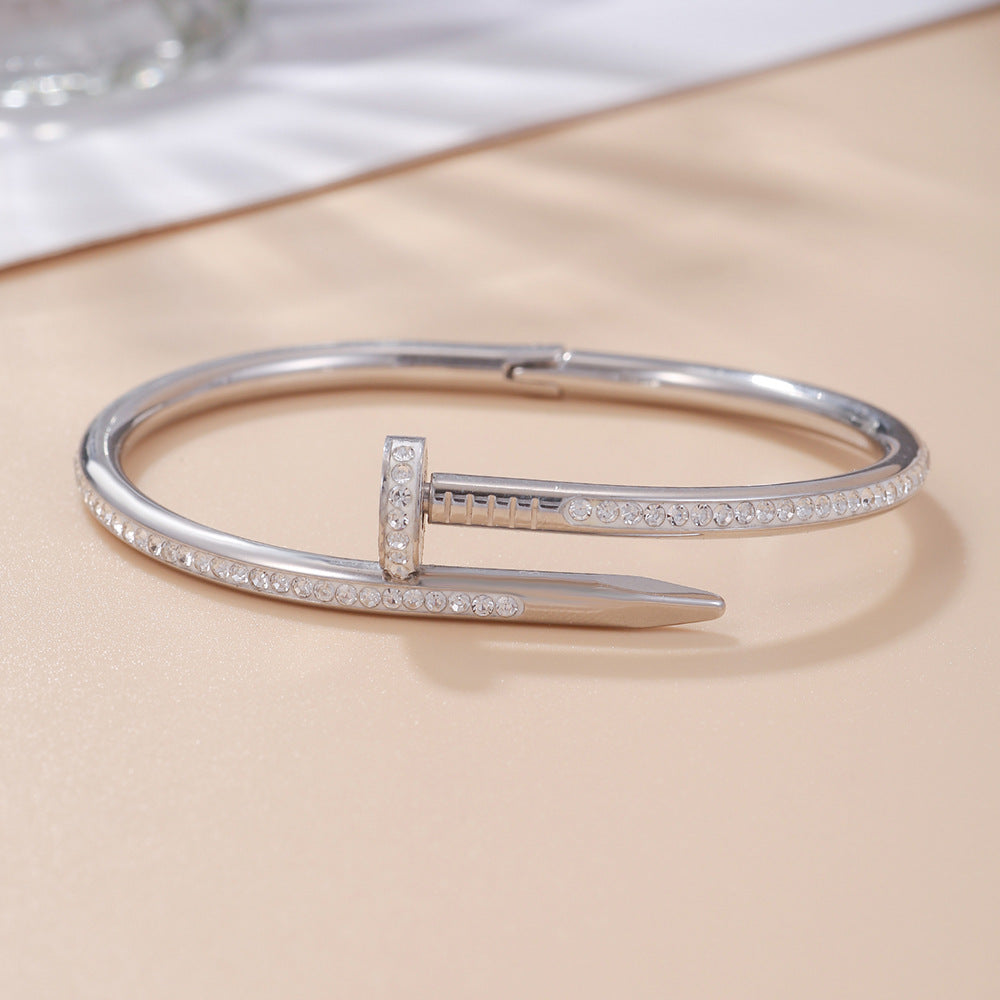 5pcs /lot Rhinestone Pave Nail Stainless Steel Bangles for Women Women & Men Bracelets Charms Beads Beyond