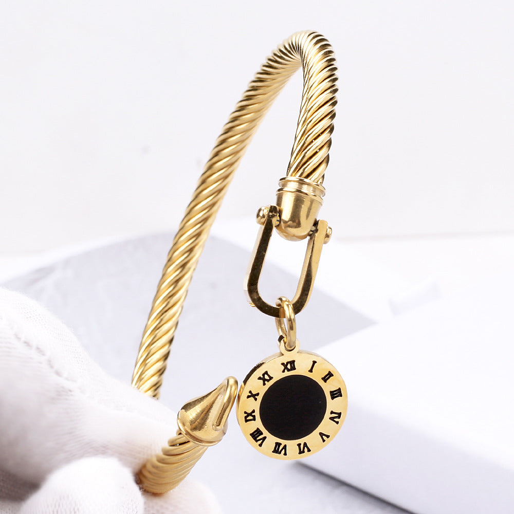 5pcs/lot Roman Numeral Pendant Stainless Steel Bangle for Women Women Bracelets Charms Beads Beyond