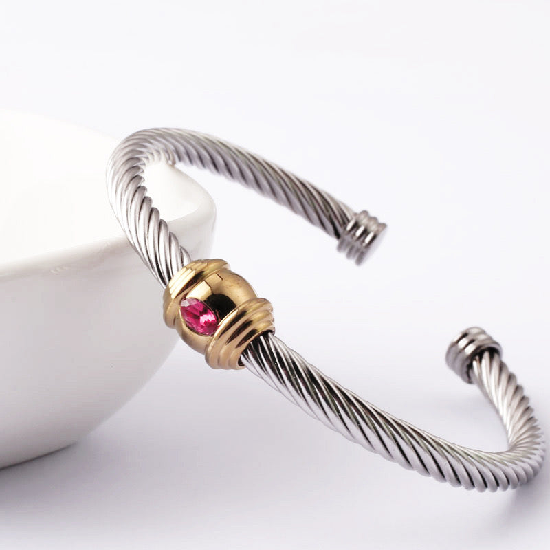 5pcs/lot Colorful Diamond Twist Stainless Steel Open Bangle for Women Style 3 Women Bracelets Charms Beads Beyond