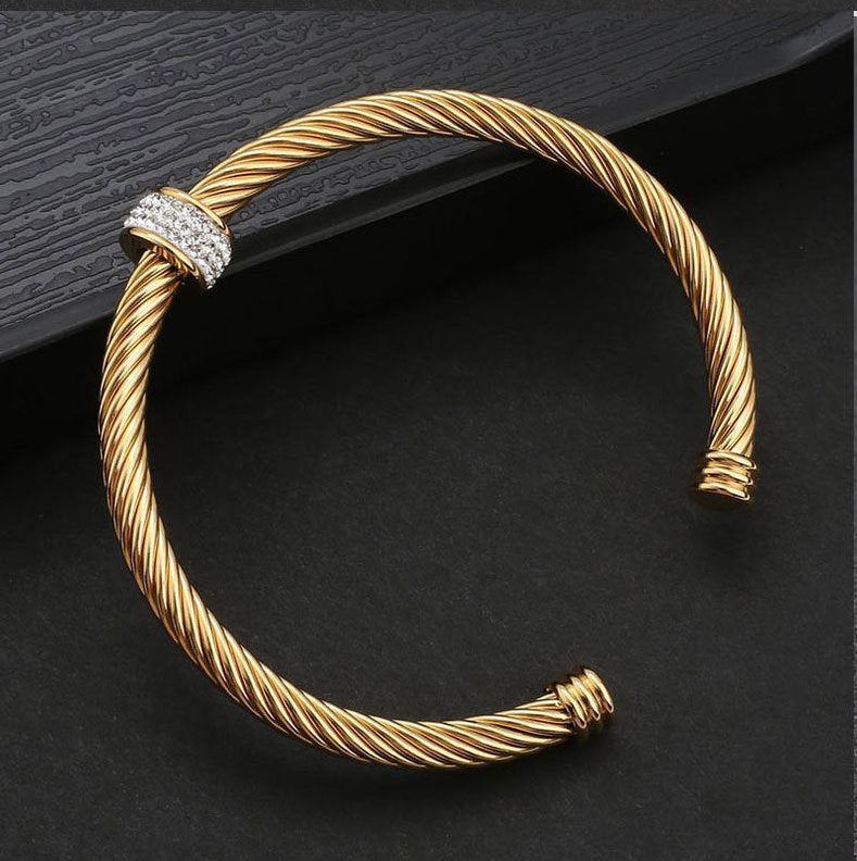5pcs/lot Rhinestone Pave Stainless Steel Open Bangle for Women Women Bracelets Charms Beads Beyond