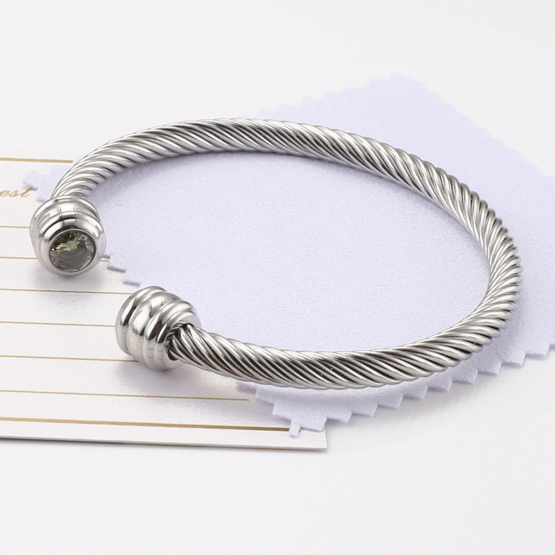 6-12pcs/lot Birthstone Open Silver Stainless Steel Bangle for Women August Women Bracelets Charms Beads Beyond