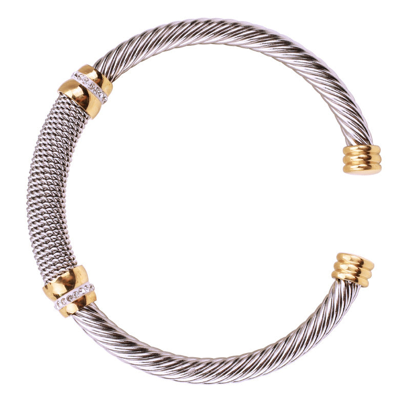 5pcs/lot Rhinestone Pave Stainless Steel Open Bangle for Women Women Bracelets Charms Beads Beyond