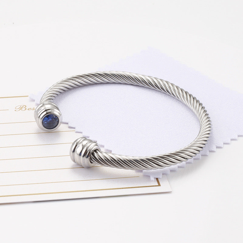 6-12pcs/lot Birthstone Open Silver Stainless Steel Bangle for Women September Women Bracelets Charms Beads Beyond