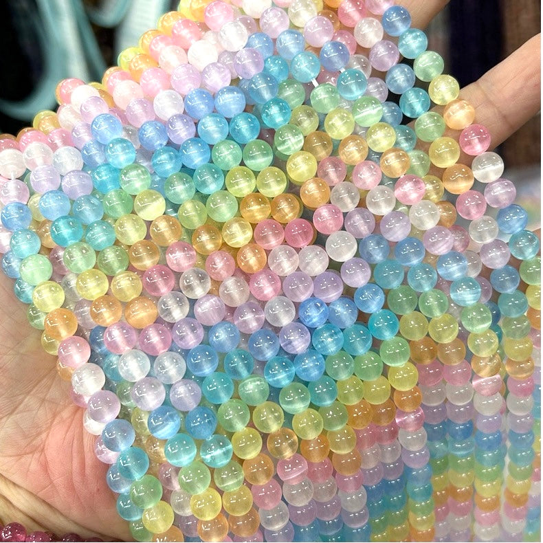 2 Strands/lot 8/10mm Rainbow Multicolor Selenite Smooth Beads Stone Beads 8mm Stone Beads New Beads Arrivals Selenite Beads Charms Beads Beyond