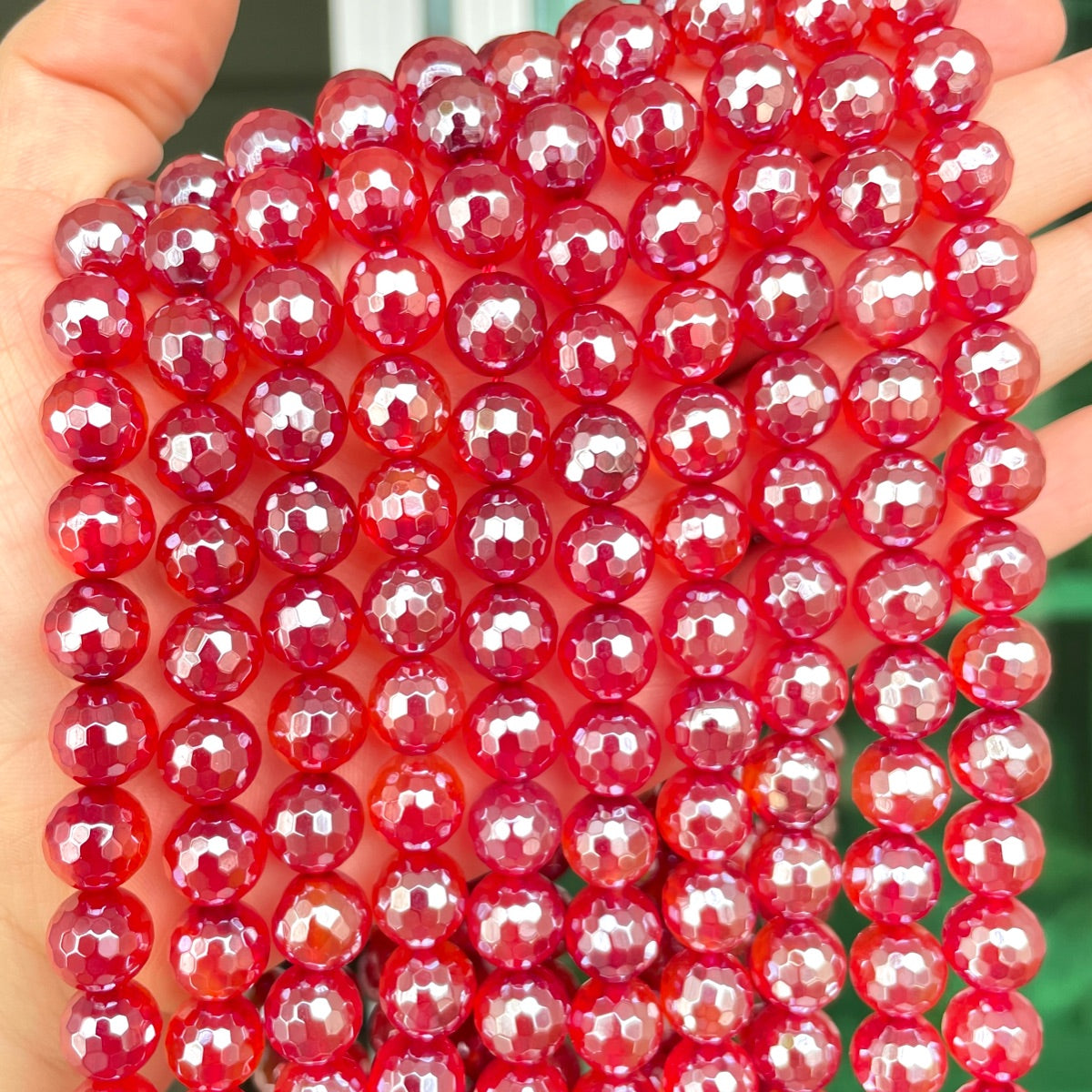 10mm Electroplated Red Agate Stone Faceted Beads--Grade A Premium Quality Electroplated Beads New Beads Arrivals Premium Quality Agate Beads Charms Beads Beyond