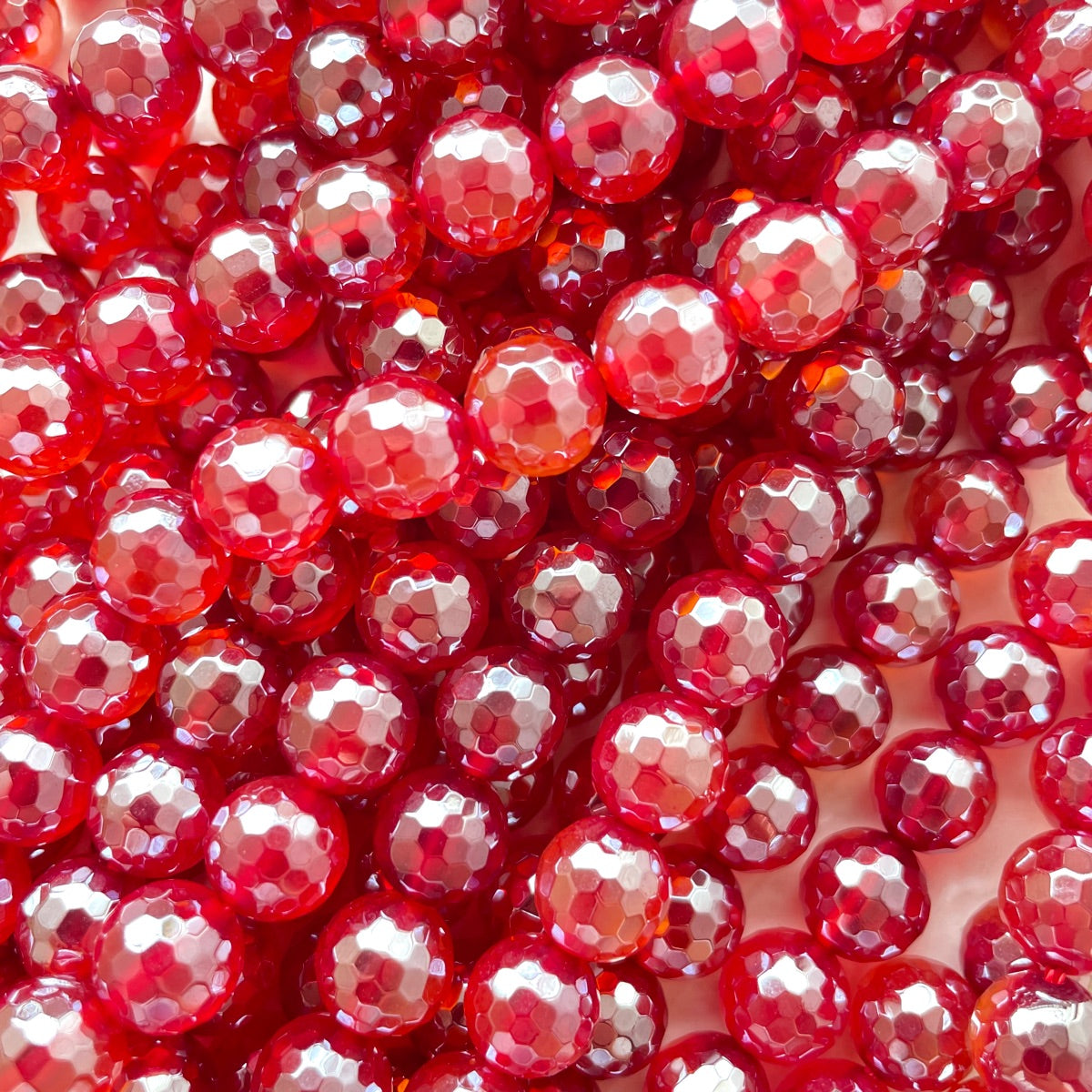 10mm Electroplated Red Agate Stone Faceted Beads--Grade A Premium Quality, Stone Beads