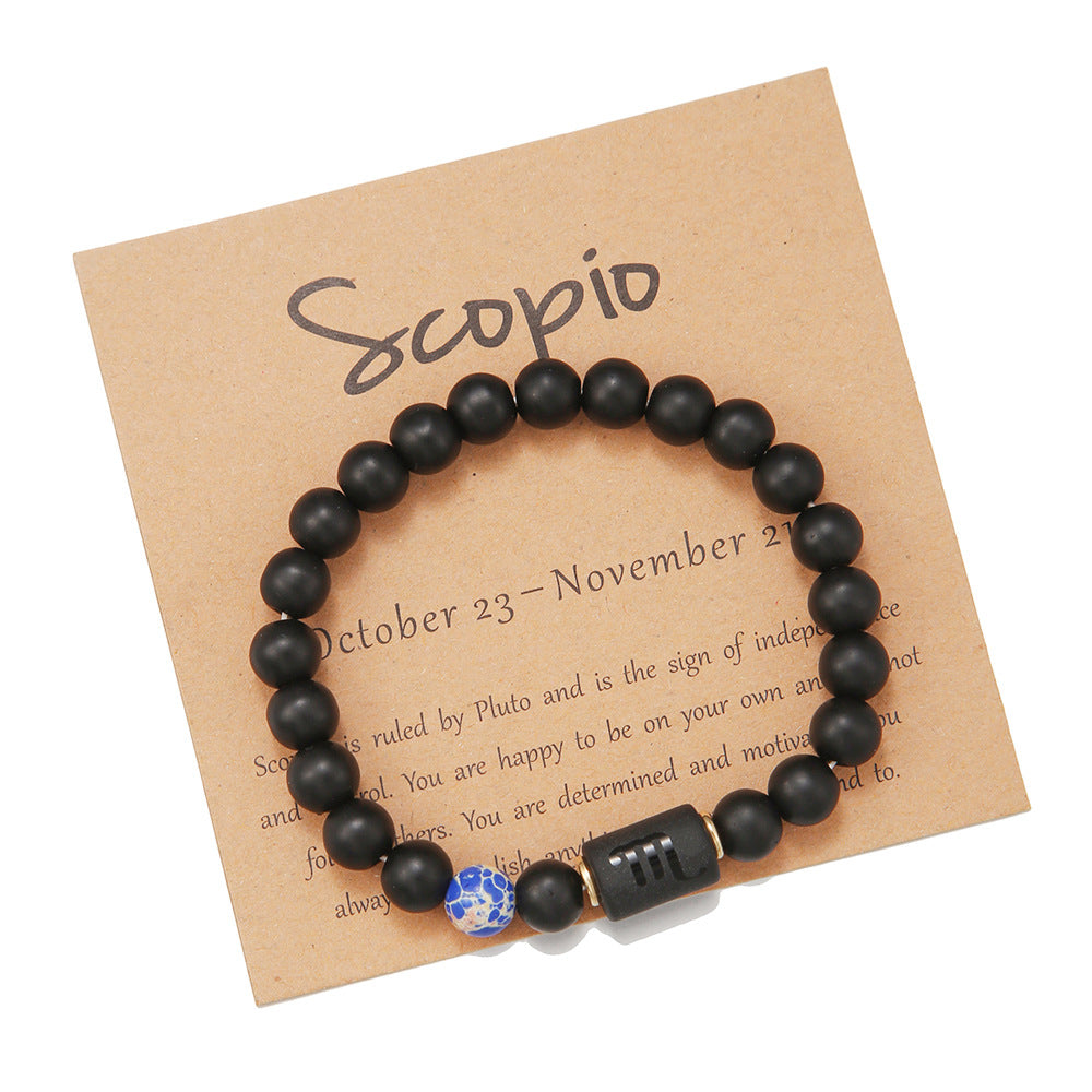 12pcs/lot 8mm Black Matte Stone Zodiac Bracelets Men Bracelets Charms Beads Beyond