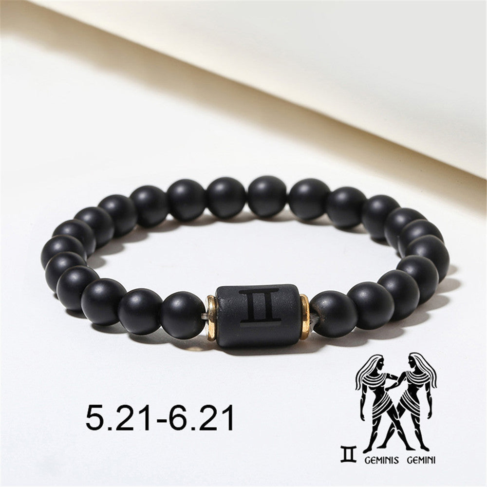 12pcs/lot 8mm Black Matte Stone Zodiac Bracelets Men Bracelets Charms Beads Beyond