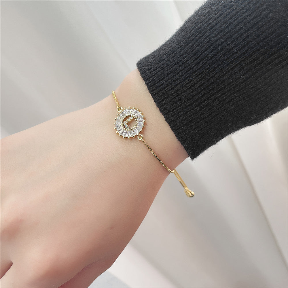 10pcs/lot Gold Plated CZ Paved Initial Alphabet Adjustable Bracelet Women Bracelets Charms Beads Beyond