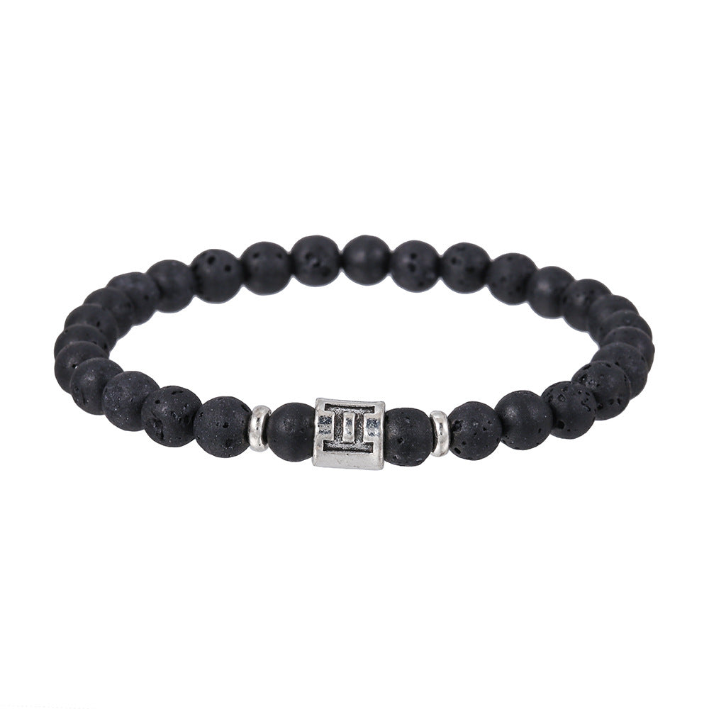 12pcs/lot 6mm Black Lava Stone Zodiac Bracelets Men Bracelets Charms Beads Beyond