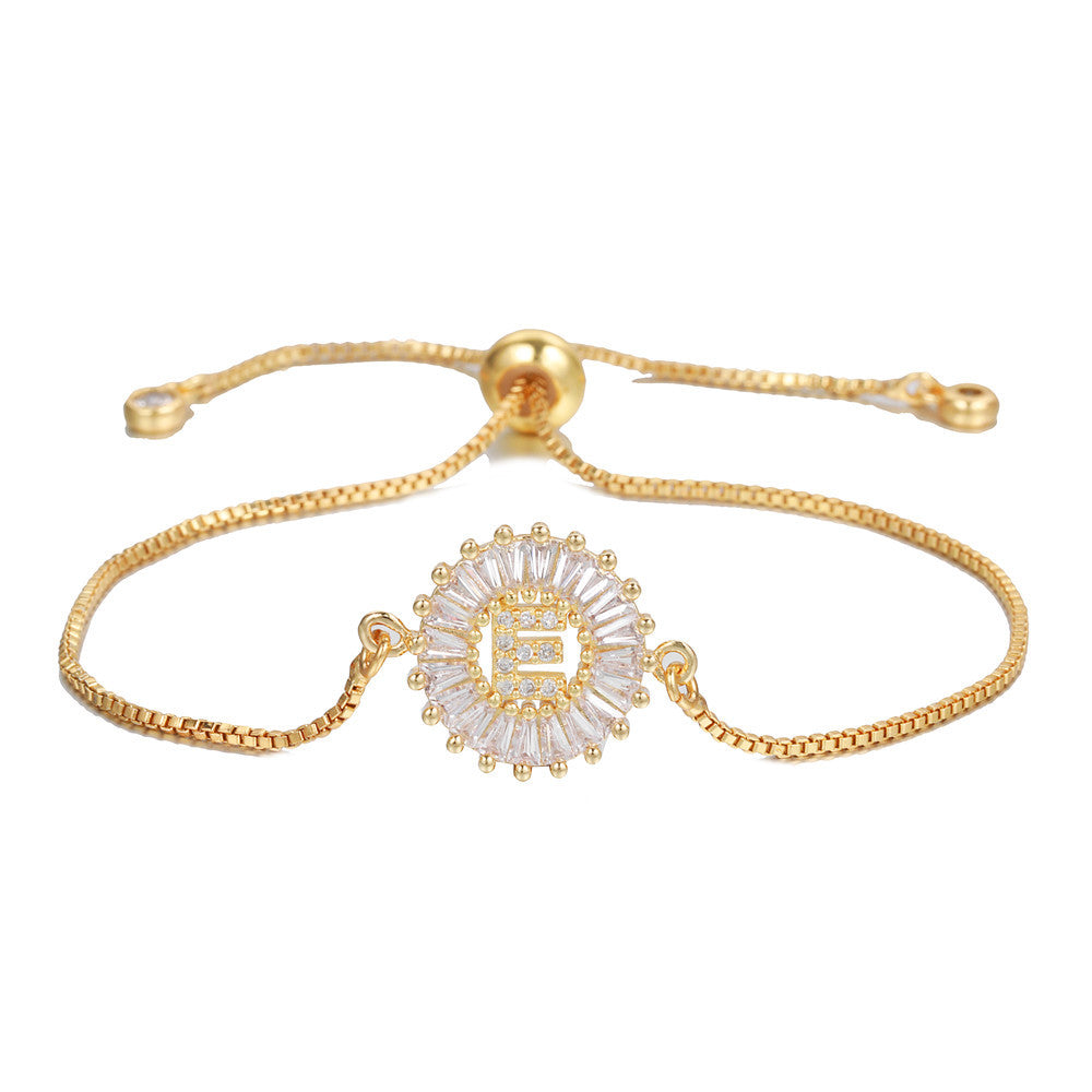 10pcs/lot Gold Plated CZ Paved Initial Alphabet Adjustable Bracelet Women Bracelets Charms Beads Beyond