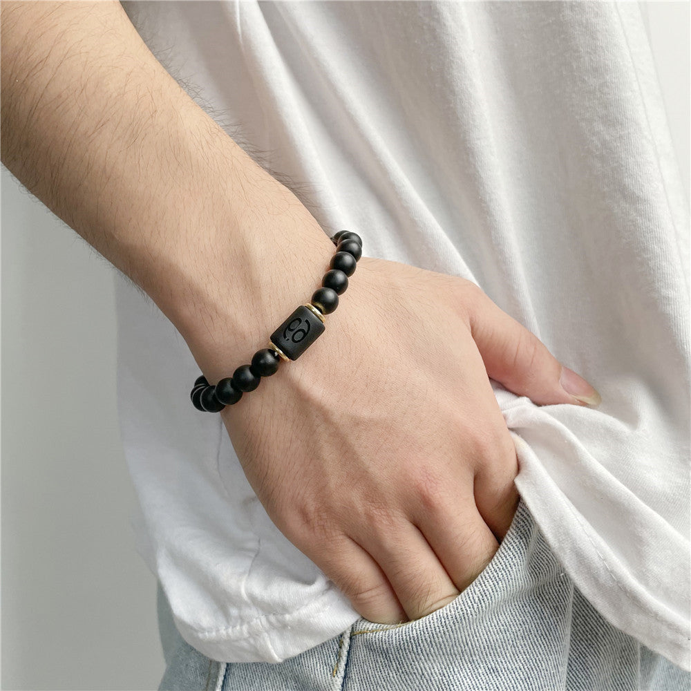12pcs/lot 8mm Black Matte Stone Zodiac Bracelets Men Bracelets Charms Beads Beyond