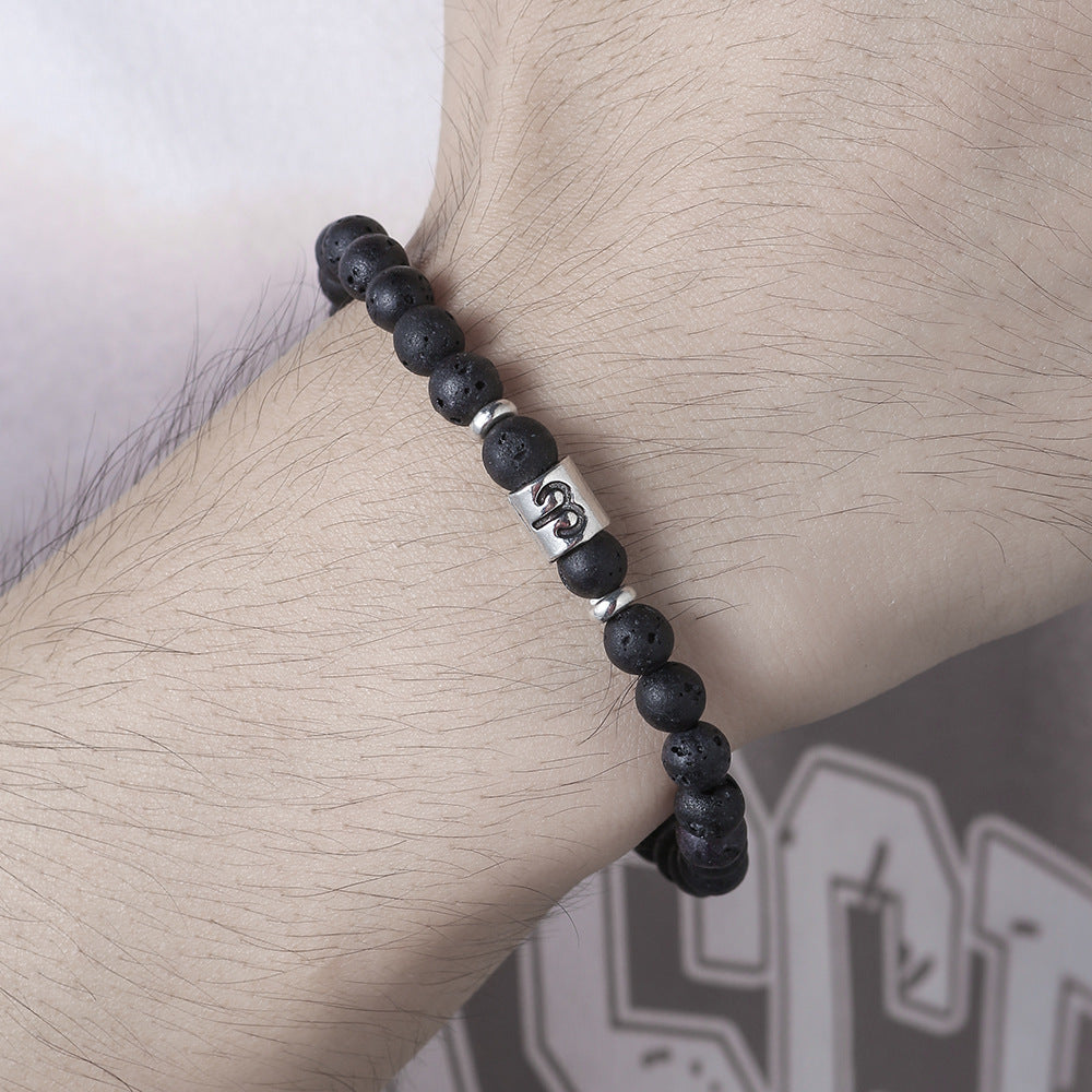 12pcs/lot 6mm Black Lava Stone Zodiac Bracelets Men Bracelets Charms Beads Beyond