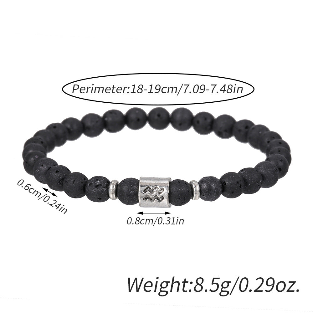 12pcs/lot 6mm Black Lava Stone Zodiac Bracelets Men Bracelets Charms Beads Beyond