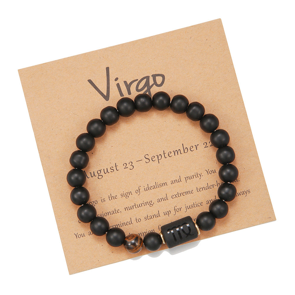 12pcs/lot 8mm Black Matte Stone Zodiac Bracelets Men Bracelets Charms Beads Beyond
