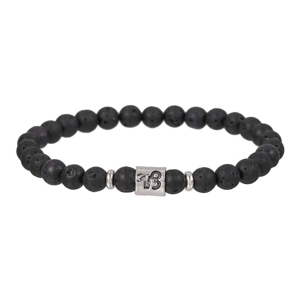 12pcs/lot 6mm Black Lava Stone Zodiac Bracelets Men Bracelets Charms Beads Beyond