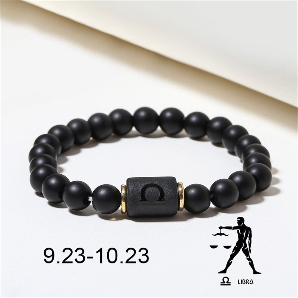 12pcs/lot 8mm Black Matte Stone Zodiac Bracelets Men Bracelets Charms Beads Beyond