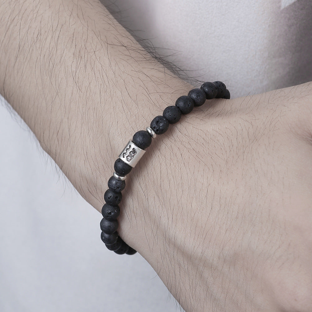 12pcs/lot 6mm Black Lava Stone Zodiac Bracelets Men Bracelets Charms Beads Beyond