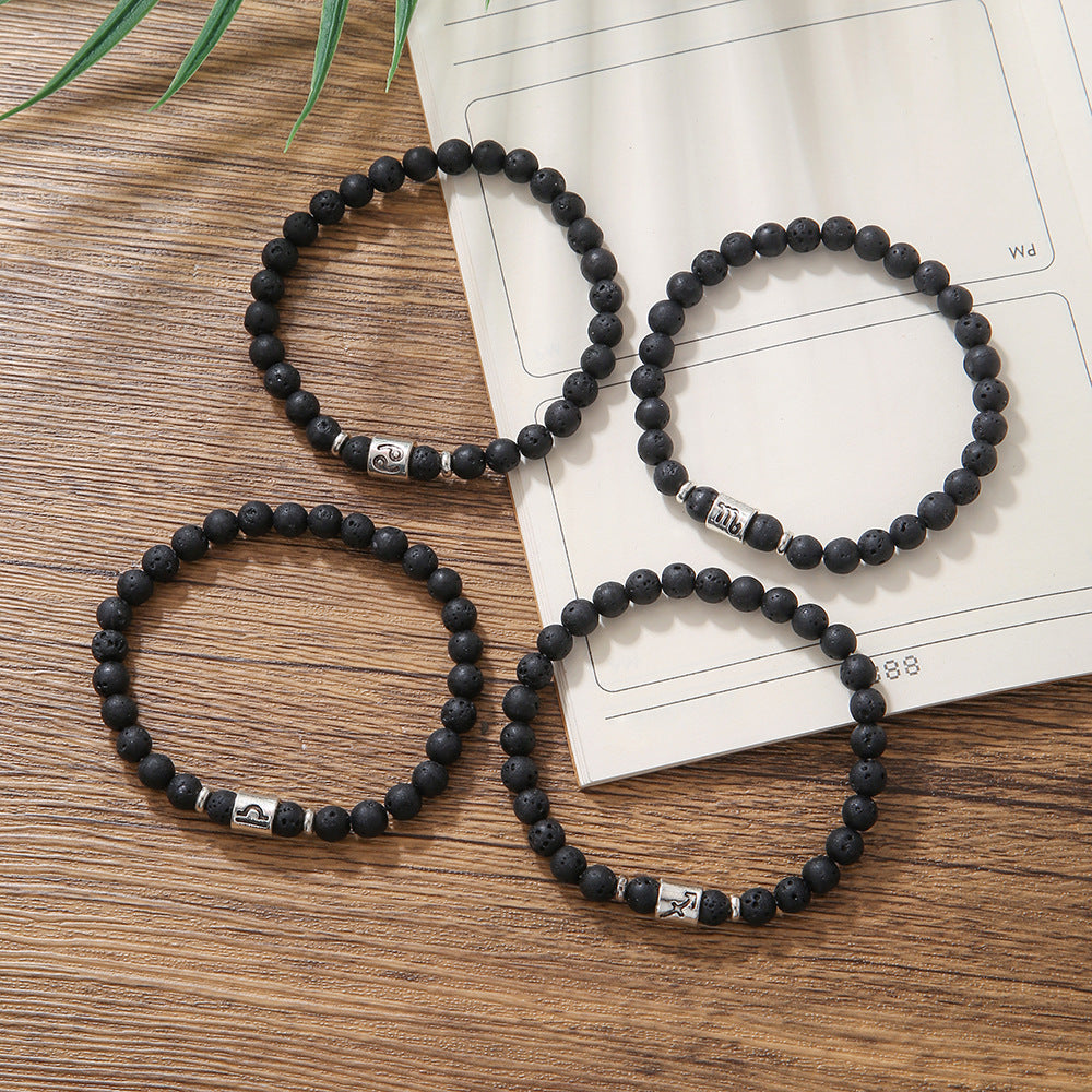 12pcs/lot 6mm Black Lava Stone Zodiac Bracelets Men Bracelets Charms Beads Beyond