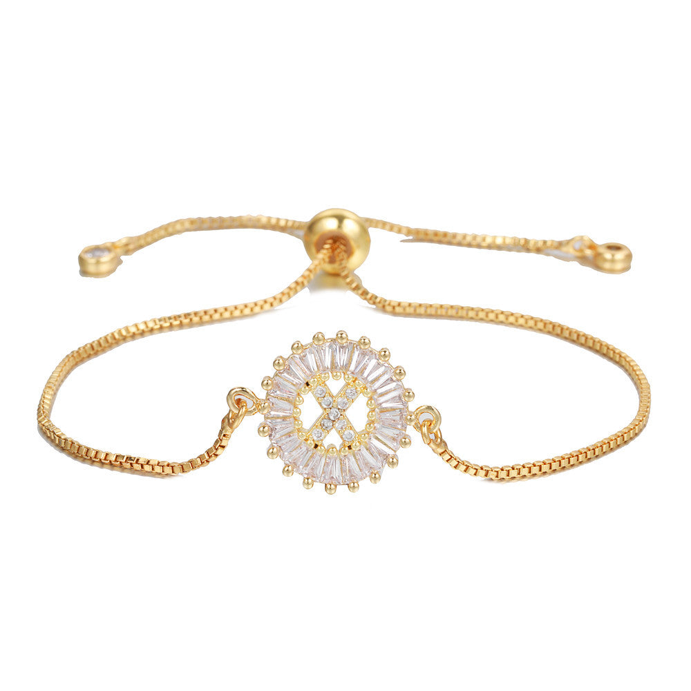 10pcs/lot Gold Plated CZ Paved Initial Alphabet Adjustable Bracelet Women Bracelets Charms Beads Beyond