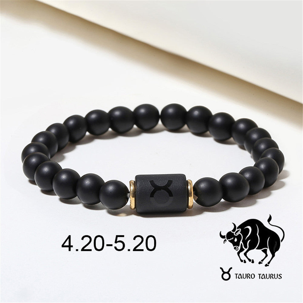 12pcs/lot 8mm Black Matte Stone Zodiac Bracelets Men Bracelets Charms Beads Beyond