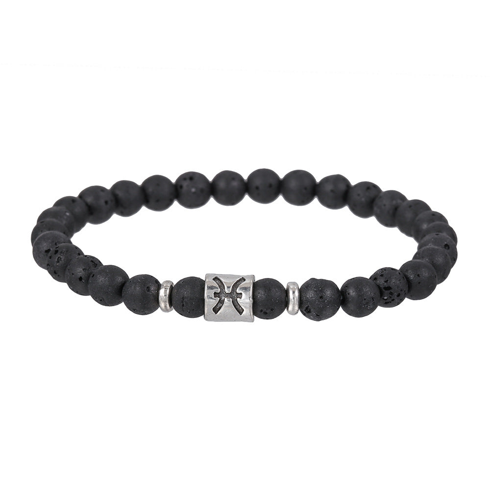 12pcs/lot 6mm Black Lava Stone Zodiac Bracelets Men Bracelets Charms Beads Beyond