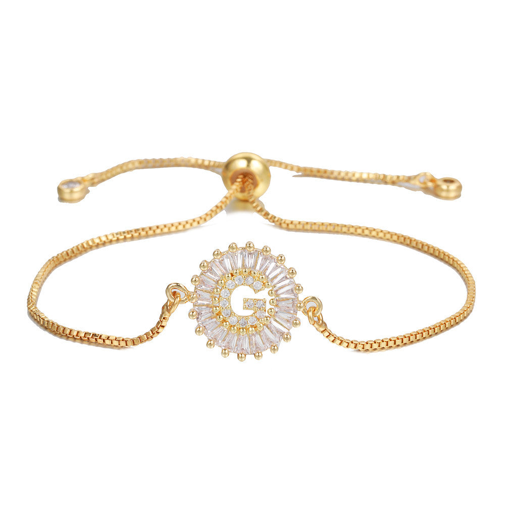 10pcs/lot Gold Plated CZ Paved Initial Alphabet Adjustable Bracelet Women Bracelets Charms Beads Beyond