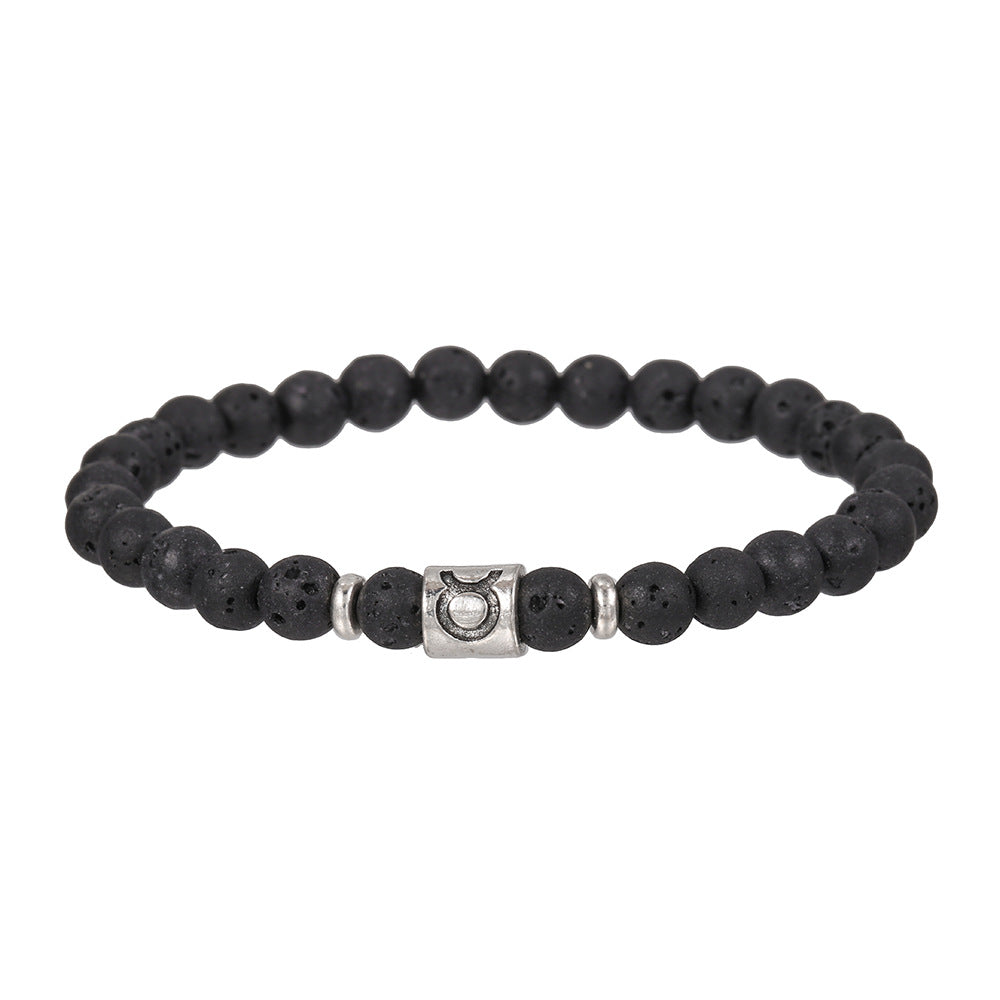 12pcs/lot 6mm Black Lava Stone Zodiac Bracelets Men Bracelets Charms Beads Beyond