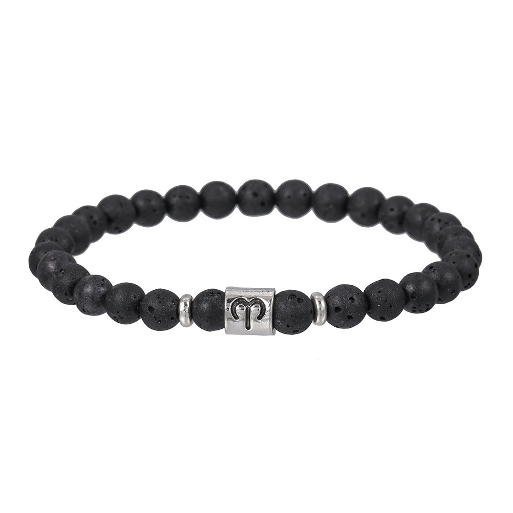 12pcs/lot 6mm Black Lava Stone Zodiac Bracelets Men Bracelets Charms Beads Beyond