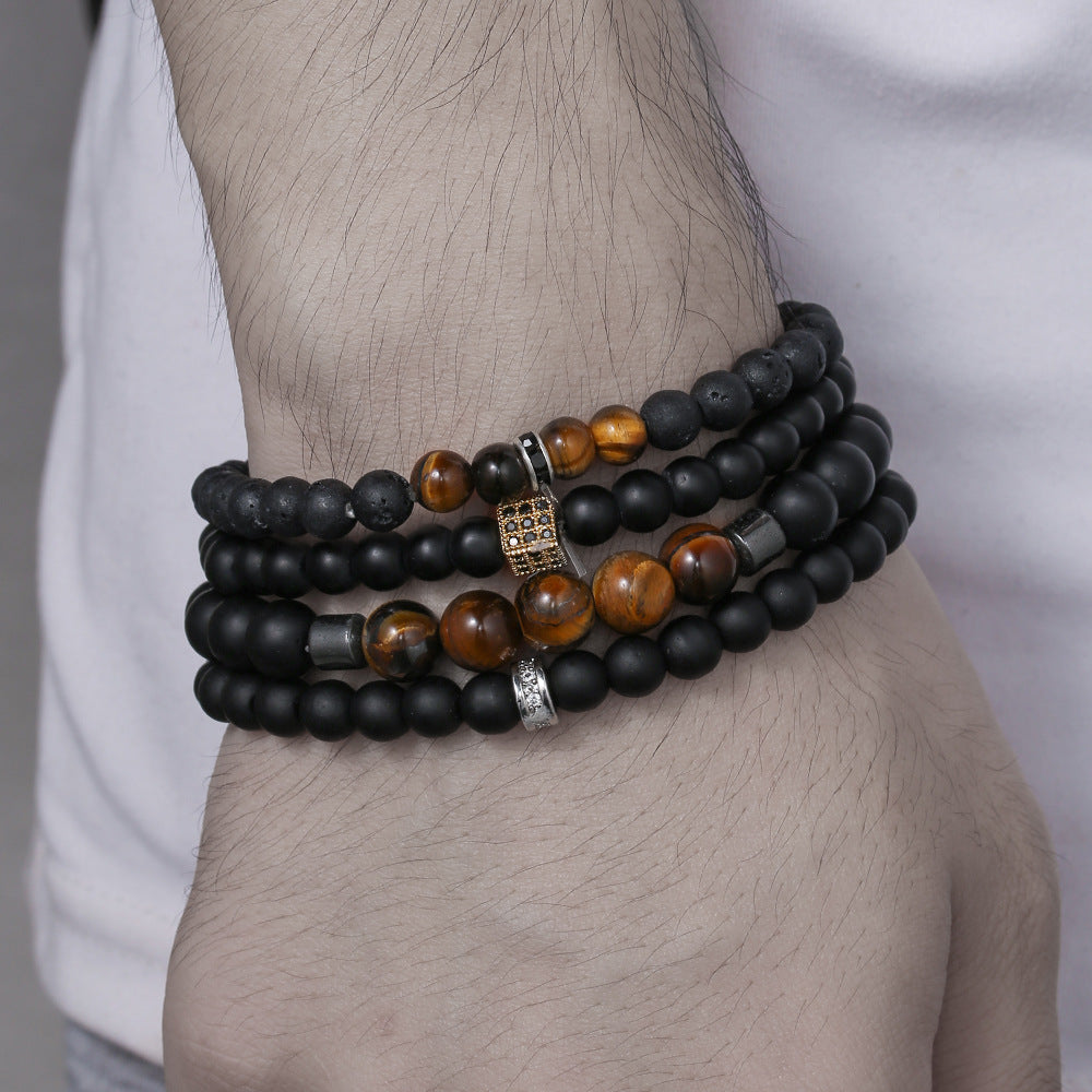 5 Sets/lot 6/8mm Tiger Eye Black Matte Stone Lava Stone Bracelets Set for Men Men Bracelets Charms Beads Beyond