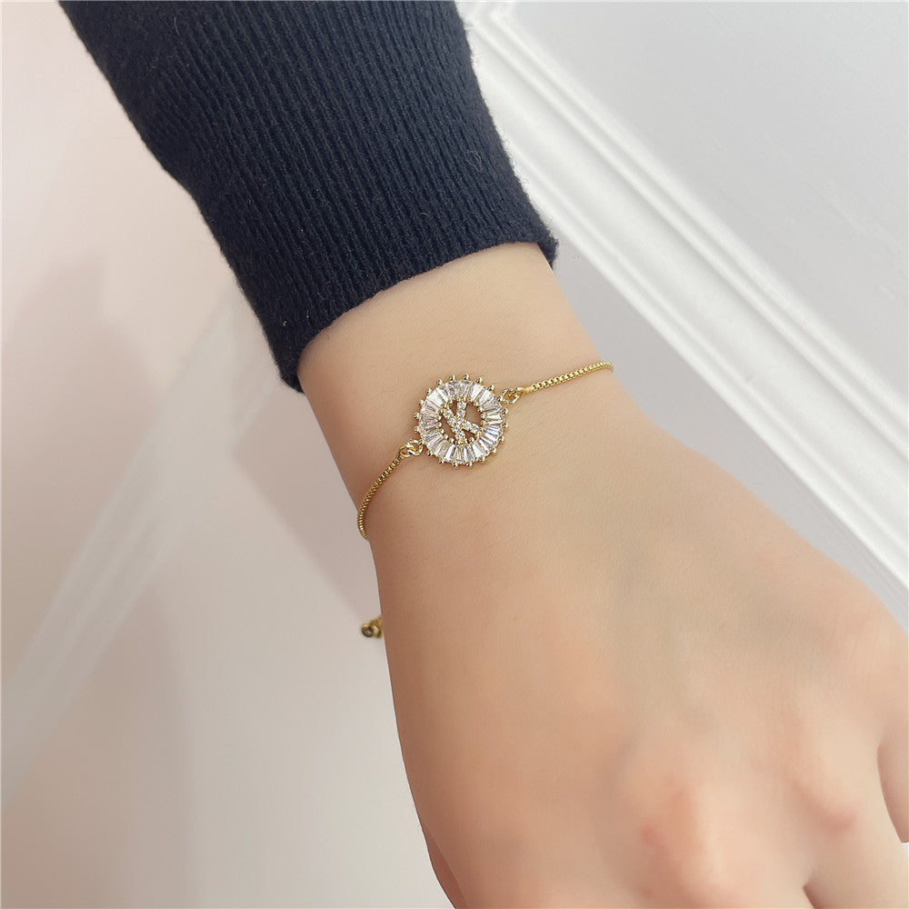 10pcs/lot Gold Plated CZ Paved Initial Alphabet Adjustable Bracelet Women Bracelets Charms Beads Beyond