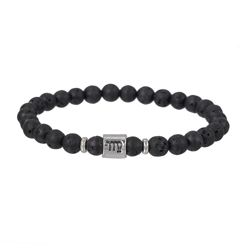 12pcs/lot 6mm Black Lava Stone Zodiac Bracelets Men Bracelets Charms Beads Beyond