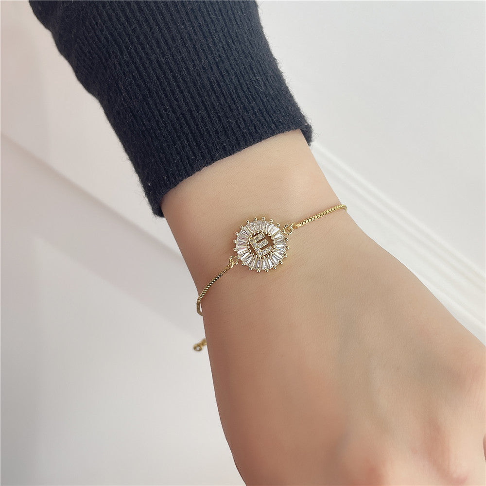 10pcs/lot Gold Plated CZ Paved Initial Alphabet Adjustable Bracelet Women Bracelets Charms Beads Beyond