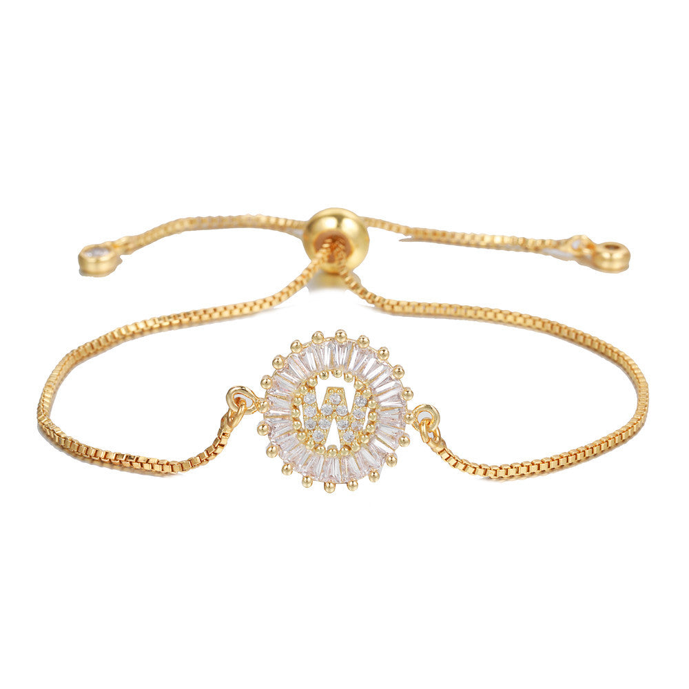 10pcs/lot Gold Plated CZ Paved Initial Alphabet Adjustable Bracelet Women Bracelets Charms Beads Beyond
