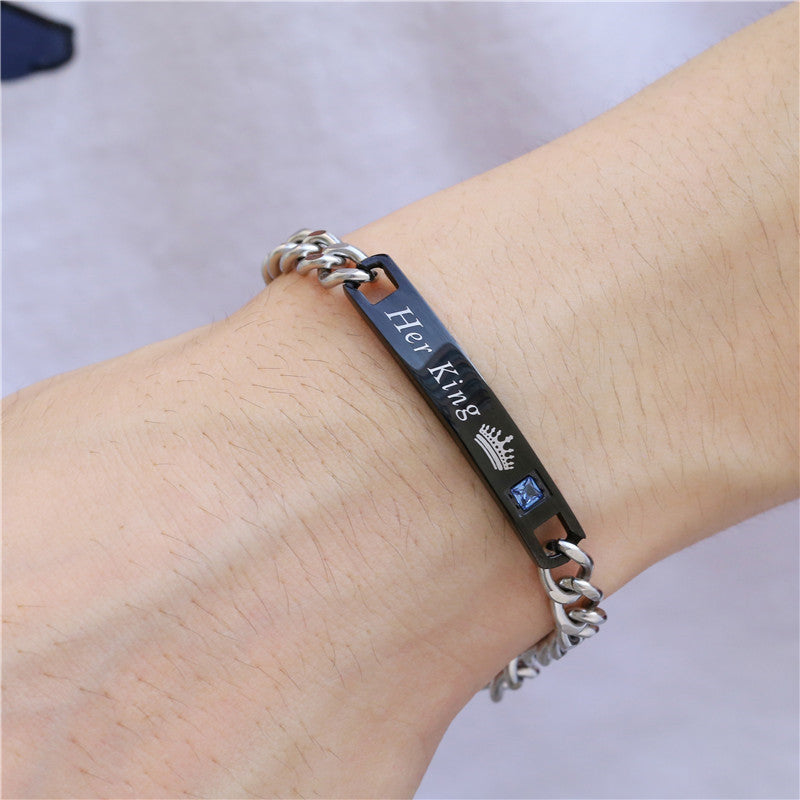 5pcs/Lot Her King His Queen Stainless Steel Bracelets for Valentine's Day Men Bracelets Charms Beads Beyond