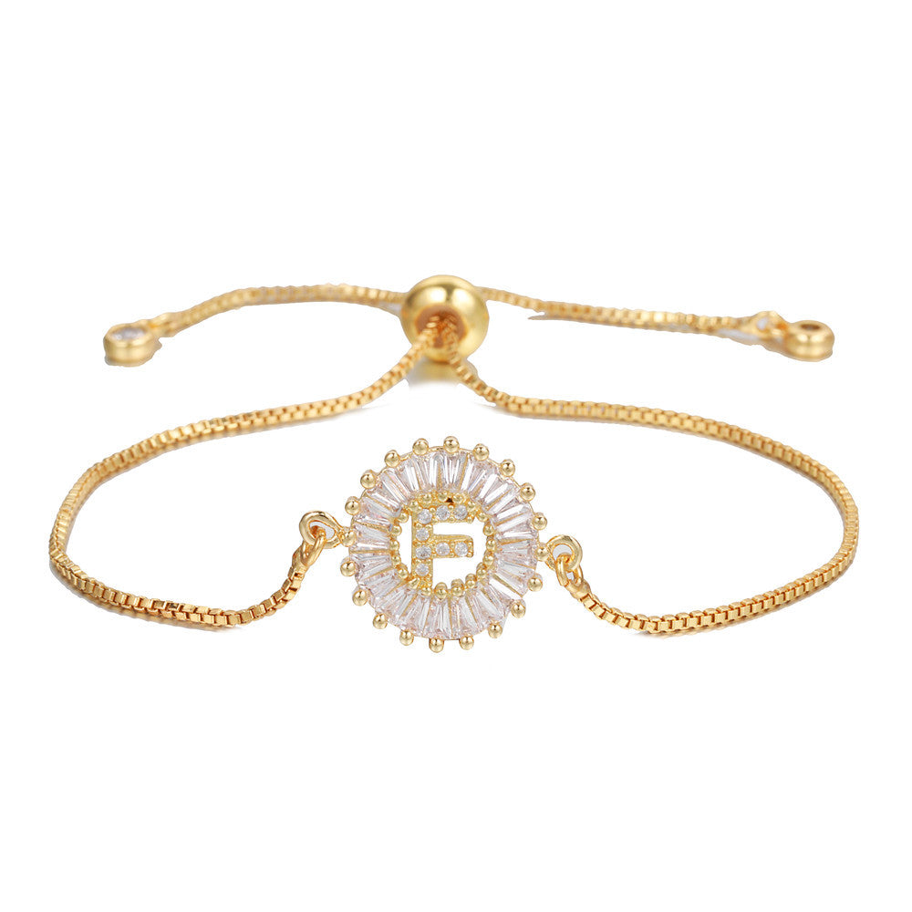 10pcs/lot Gold Plated CZ Paved Initial Alphabet Adjustable Bracelet Women Bracelets Charms Beads Beyond