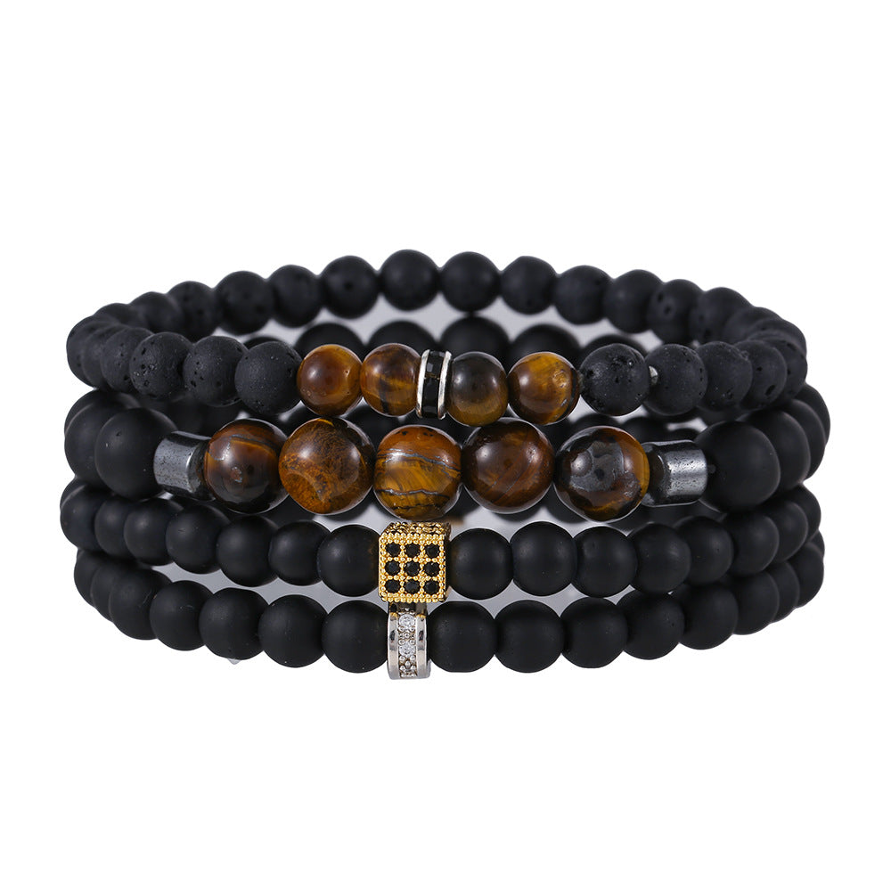 5 Sets/lot 6/8mm Tiger Eye Black Matte Stone Lava Stone Bracelets Set for Men Men Bracelets Charms Beads Beyond