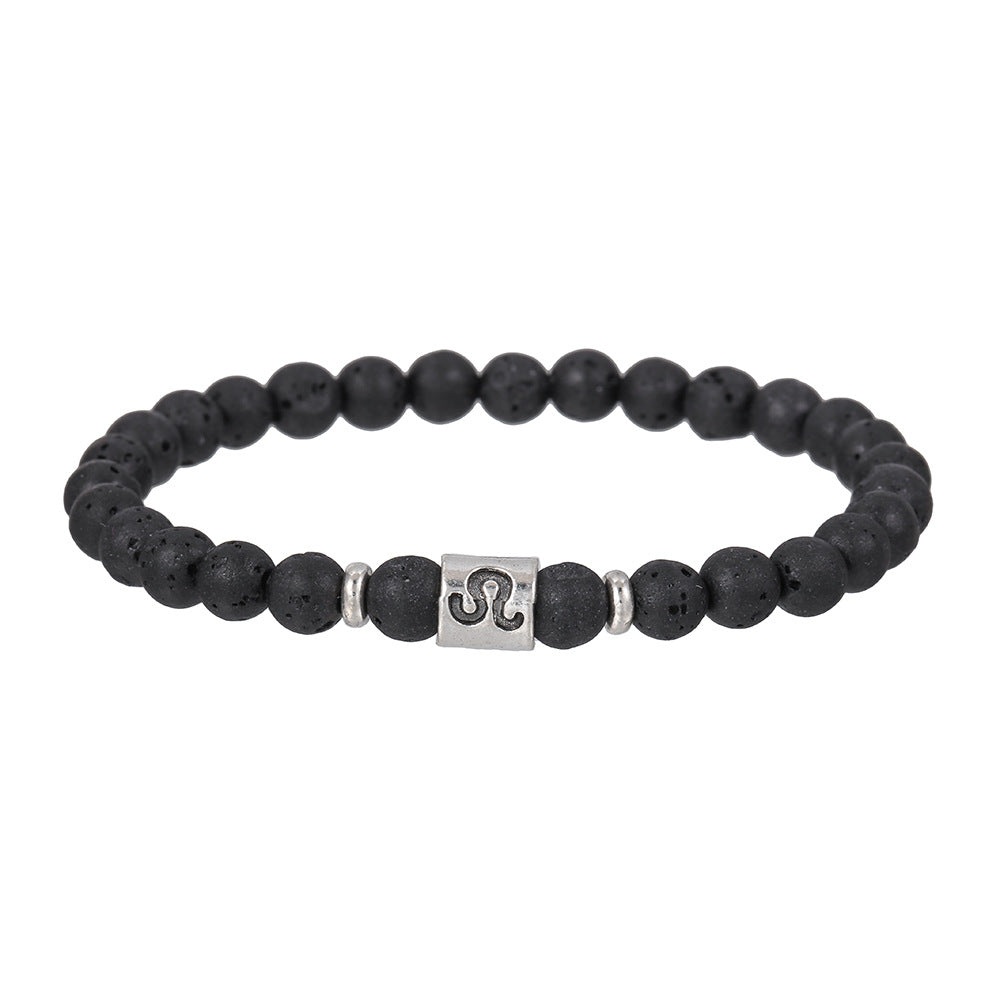 12pcs/lot 6mm Black Lava Stone Zodiac Bracelets Men Bracelets Charms Beads Beyond